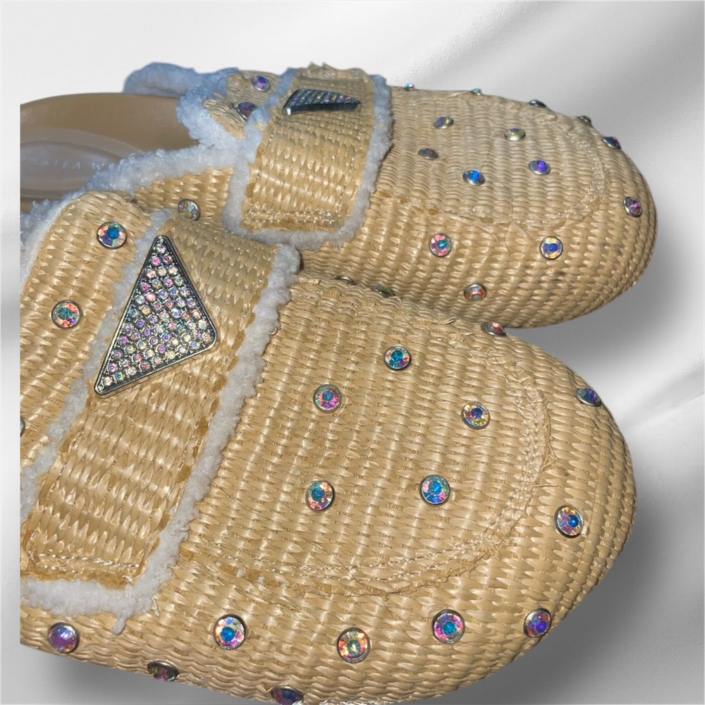 AZALEA WANG KORYNN BEIGE EMBELLISHED RAFIA FLAT